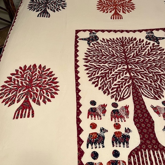 HANDCRAFTED BLOCK PRINT APPLIQUÉ TREE OF LIFE BED COVERLET TEXTILE WALL HANGING - Picture 4 of 16